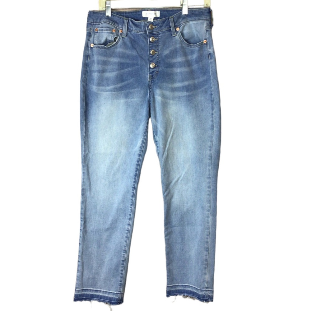 Pop Sugar High Rise Button Raw Hem Jeans Women Sz 12